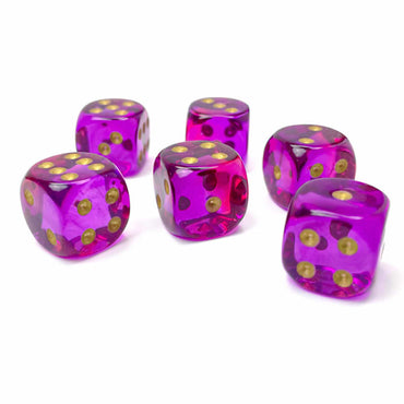 CHX26667 Red and Violet Gemini Translucent Dice with Gold Colored Pips D6 16mm (5/8in) Pack of 12 (ONLINE ORDER ONLY)