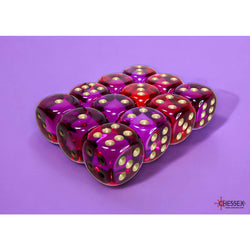 CHX26667 Red and Violet Gemini Translucent Dice with Gold Colored Pips D6 16mm (5/8in) Pack of 12 (ONLINE ORDER ONLY)