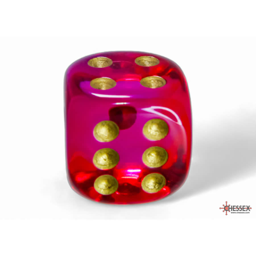 CHX26667 Red and Violet Gemini Translucent Dice with Gold Colored Pips D6 16mm (5/8in) Pack of 12 (ONLINE ORDER ONLY)