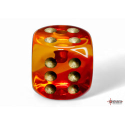 CHX26668 Red and Yellow Gemini Translucent Dice with Gold Colored Pips D6 16mm (5/8in) Pack of 12 (ONLINE ORDER ONLY)