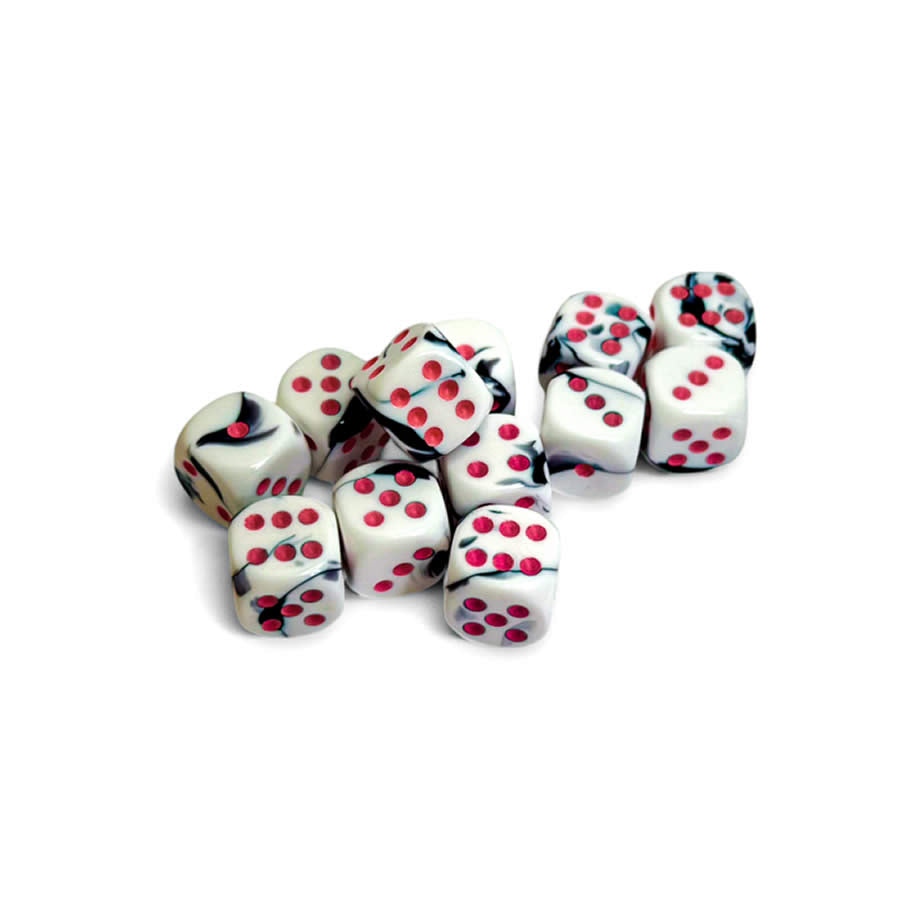 CHX26669 Black and White Gemini Dice with Pink Colored Pips D6 16mm (5/8in) Pack of 12 (ONLINE ORDER ONLY)