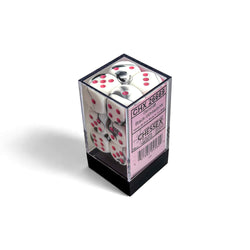 CHX26669 Black and White Gemini Dice with Pink Colored Pips D6 16mm (5/8in) Pack of 12 (ONLINE ORDER ONLY)