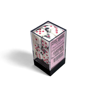 CHX26669 Black and White Gemini Dice with Pink Colored Pips D6 16mm (5/8in) Pack of 12 (ONLINE ORDER ONLY)