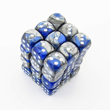 CHX26823 Blue Steel Gemini Dice White Pips D6 12mm (1/2in) Pack of 36 (ONLINE ORDER ONLY)