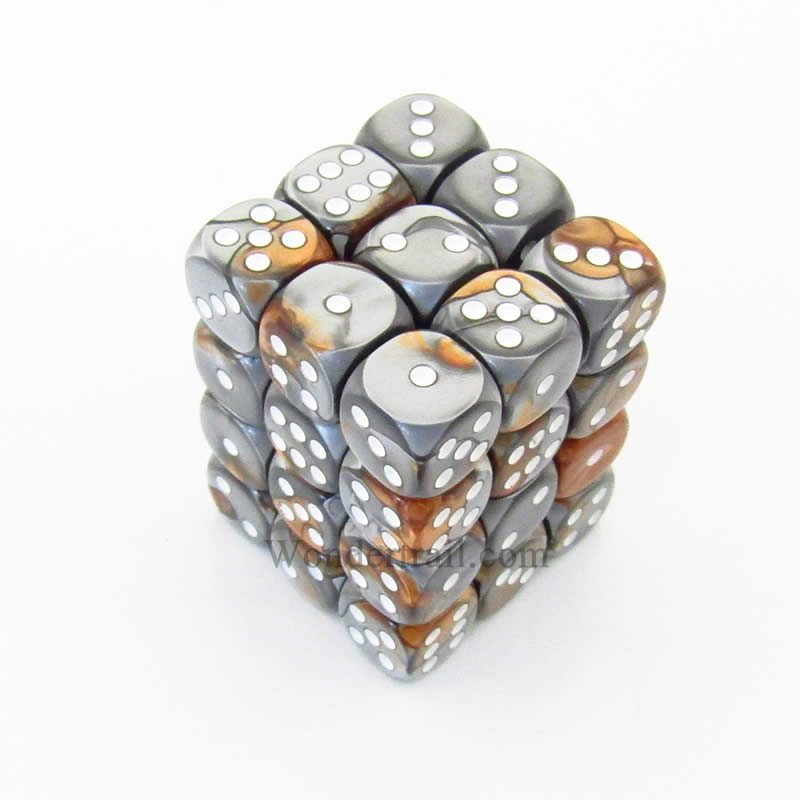 CHX26824 Copper Steel Gemini Dice White Pips D6 12mm (1/2in) Pack of 36 (ONLINE ORDER ONLY)
