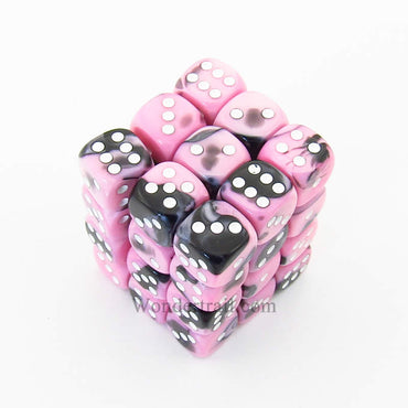 CHX26830 Pink Black Gemini Dice White Pips D6 12mm (1/2in) Pack of 36 (ONLINE ORDER ONLY)