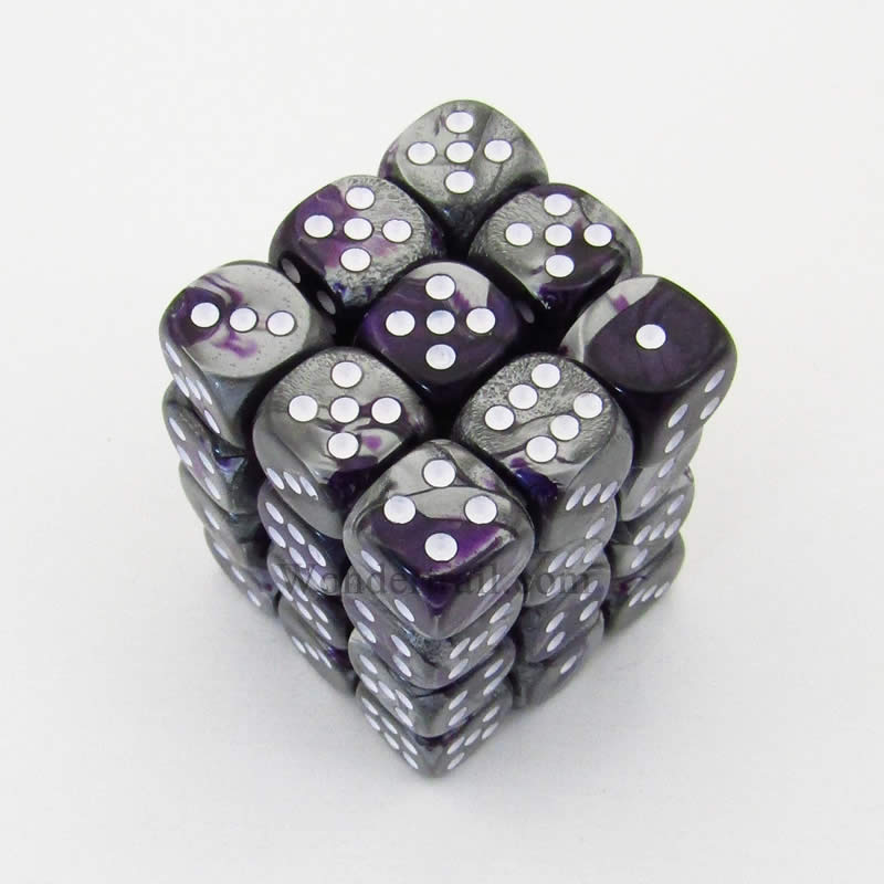 CHX26832 Purple Steel Gemini Dice White Pips D6 12mm (1/2in) Pack of 36 (ONLINE ORDER ONLY)