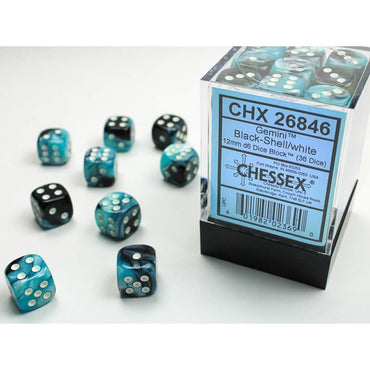 CHX26846 Black and Shell Gemini Dice with White Pips D6 12mm (1/2in) Pack of 36 (ONLINE ORDER ONLY)