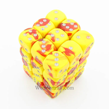 CHX26850 Red Yellow Gemini Dice Silver Pips D6 12mm (1/2in) Pack of 36 (ONLINE ORDER ONLY)