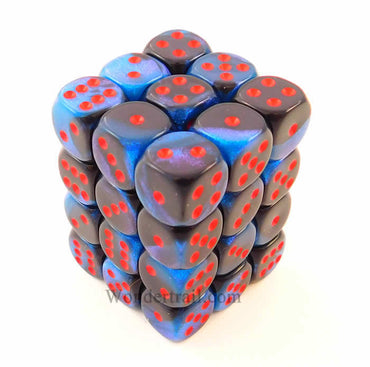 CHX26858 Black Starlight Blue Gemini Dice Red Pips D6 12mm Pack of 36 (ONLINE ORDER ONLY)