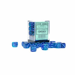 CHX26863 Blue Gemini Luminary Dice with Light Blue Pips D6 12mm (1/2in) Pack of 36 (ONLINE ORDER ONLY)