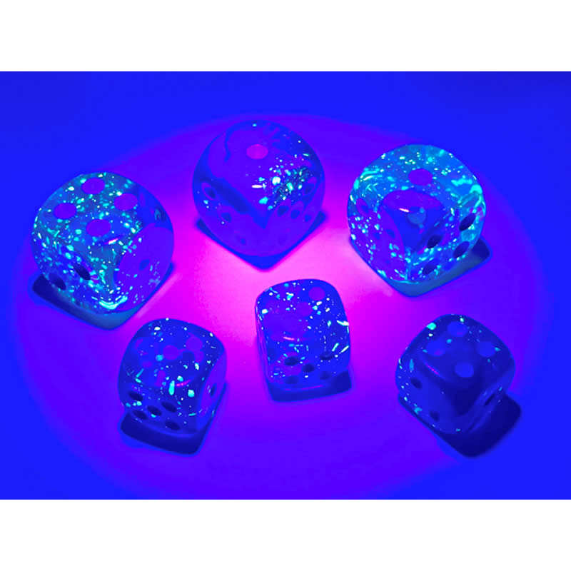 CHX26863 Blue Gemini Luminary Dice with Light Blue Pips D6 12mm (1/2in) Pack of 36 (ONLINE ORDER ONLY)