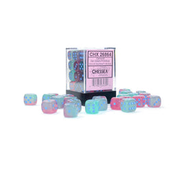 CHX26864 Gel Green and Pink Gemini Luminary Dice with Blue Pips D6 12mm (1/2in) Pack of 36 (ONLINE ORDER ONLY)