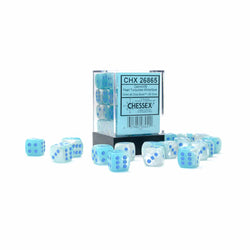 CHX26865 Turquoise and White Gemini Luminary Dice with Blue Pips D6 12mm (1/2in) Pack of 36 (ONLINE ORDER ONLY)