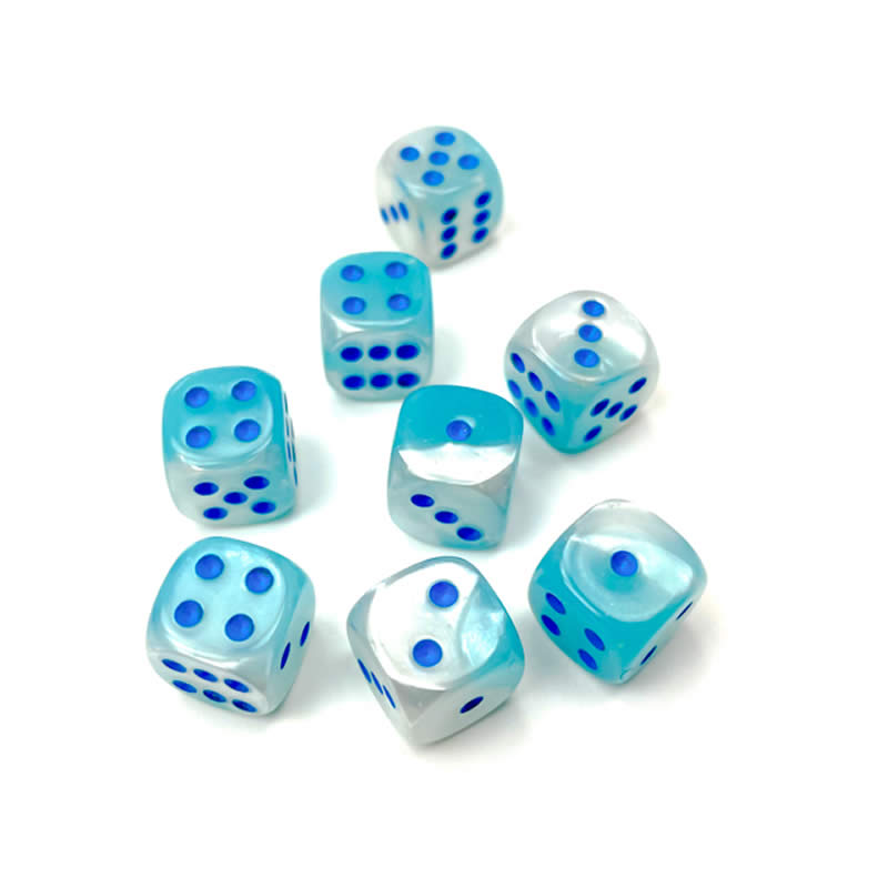 CHX26865 Turquoise and White Gemini Luminary Dice with Blue Pips D6 12mm (1/2in) Pack of 36 (ONLINE ORDER ONLY)