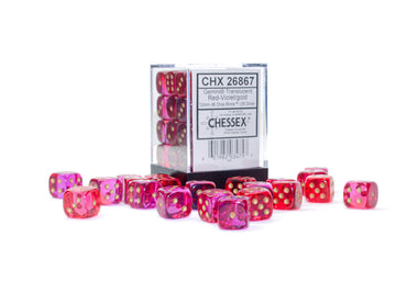 Chessex Gemini Translucent Red-Violet/Gold 12MM D6 Dice Block (36 dice)