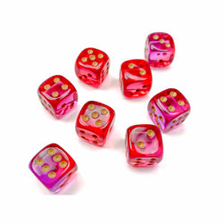 CHX26867 Red and Violet Gemini Translucent Dice with Gold Colored Pips D6 12mm (1/2in) Pack of 36 (ONLINE ORDER ONLY)