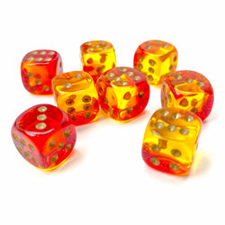 CHX26868 Red and Yellow Gemini Translucent Dice with Gold Colored Pips D6 12mm (1/2in) Pack of 36 (ONLINE ORDER ONLY)