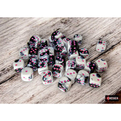 CHX26869 Black and White Gemini Dice with Pink Colored Pips D6 12mm (1/2in) Pack of 36 (ONLINE ORDER ONLY)