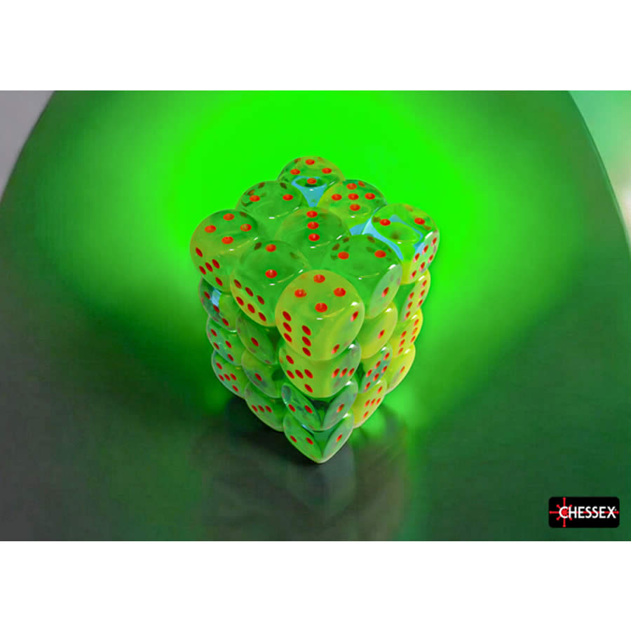 CHX26870 Plasma Green and Teal Gemini Luminary Dice with Orange Pips D6 12mm (1/2in) Pack of 36 (ONLINE ORDER ONLY)