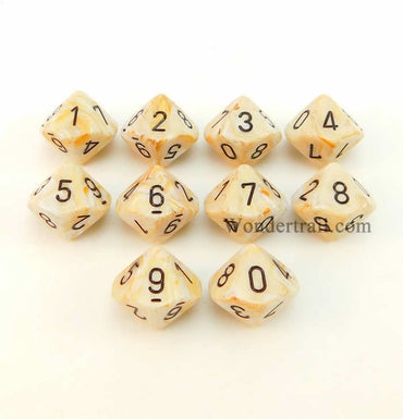 CHX27202 Ivory Marbleized Dice Black Numbers D10 16mm Pack of 10 (ONLINE ORDER ONLY)