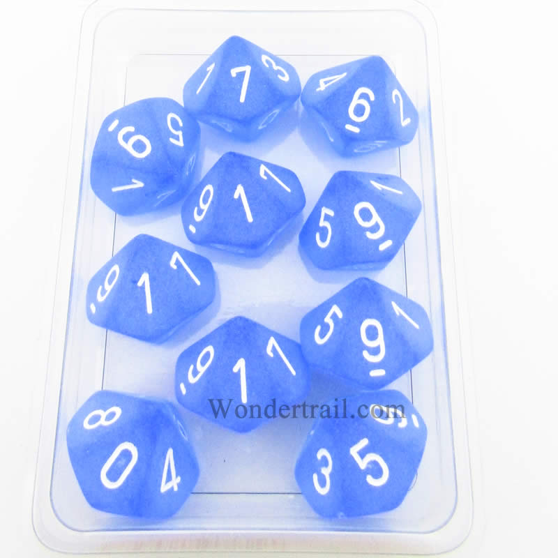 CHX27206 Blue Frosted Dice White Numbers D10 16mm (5/8in) Pack of 10 (ONLINE ORDER ONLY)