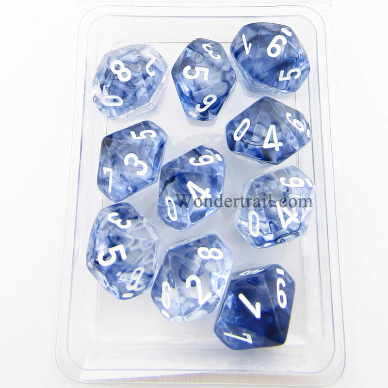 CHX27208 Black Nebula Dice White Numbers D10 16mm (5/8in) Pack of 10 (ONLINE ORDER ONLY)
