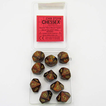 CHX27219 Blue Blood Scarab Dice Gold Numbers D10 16mm Pack of 10 (ONLINE ORDER ONLY)