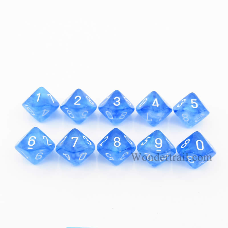 CHX27226 Sky Blue Borealis Dice White Numbers D10 16mm Pack of 10 (ONLINE ORDER ONLY)