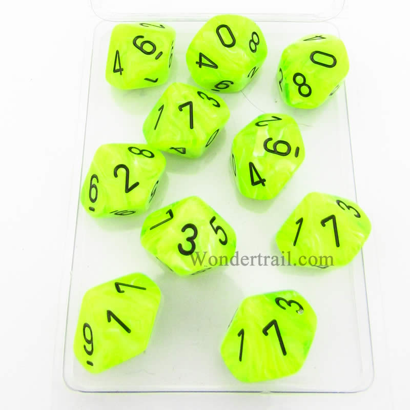 CHX27230 Bright Green Vortex Dice Black Numbers D10 16mm Pack of 10 (ONLINE ORDER ONLY)