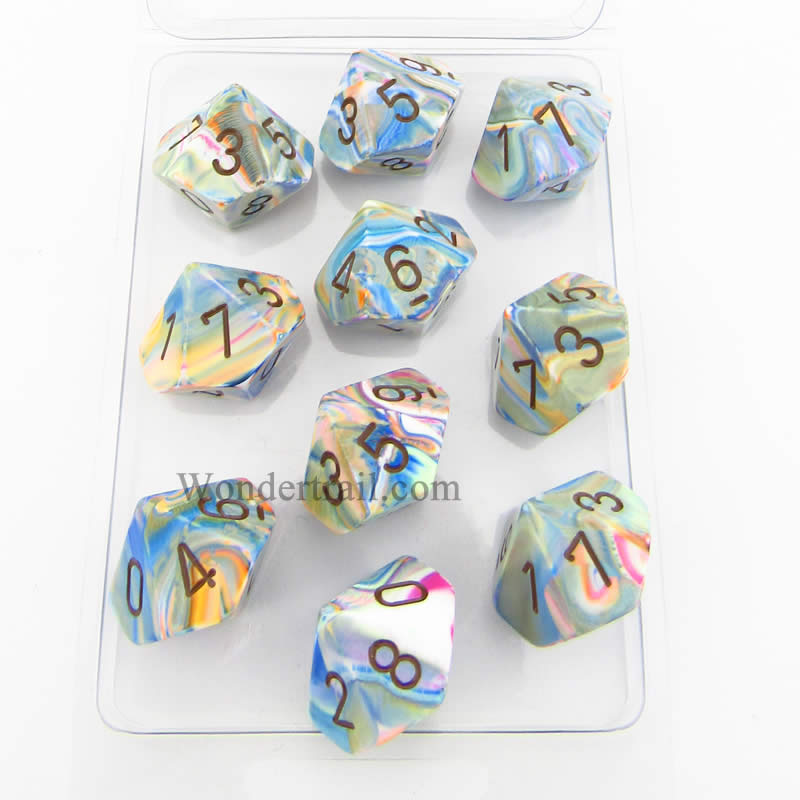CHX27241 Vibrant Festive Dice Brown Numbers D10 16mm (5/8in) Pack of 10 (ONLINE ORDER ONLY)