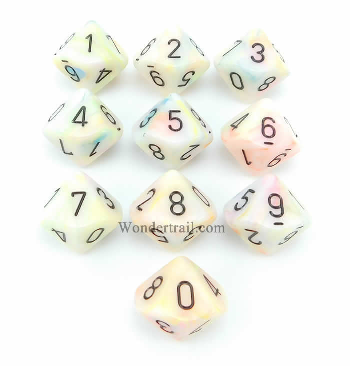 CHX27242 Circus Festive Dice Black Numbers D10 16mm (5/8in) Pack of 10 (ONLINE ORDER ONLY)