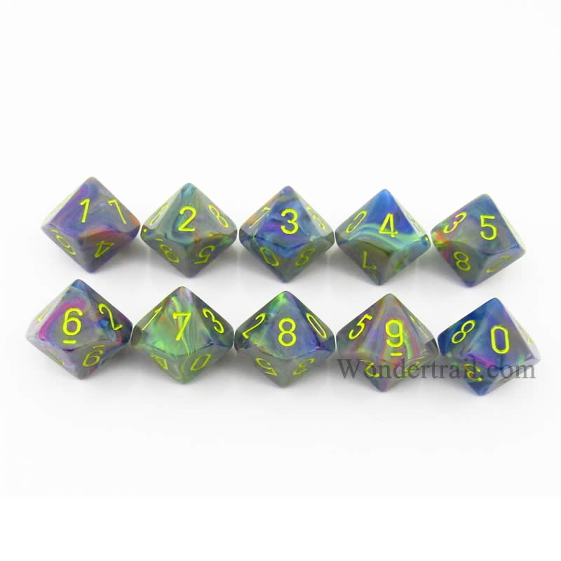 CHX27249 Rio Festive Dice Yellow Numbers D10 16mm (5/8in) Pack of 10 (ONLINE ORDER ONLY)