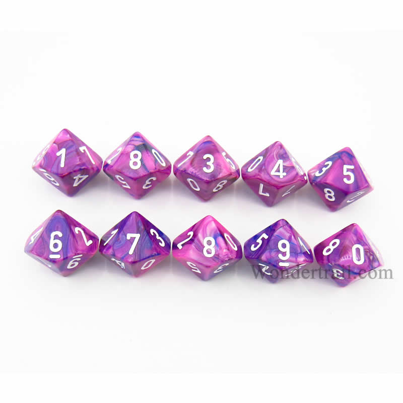 CHX27257 Violet Festive Dice White Numbers D10 16mm (5/8in) Pack of 10 (ONLINE ORDER ONLY)