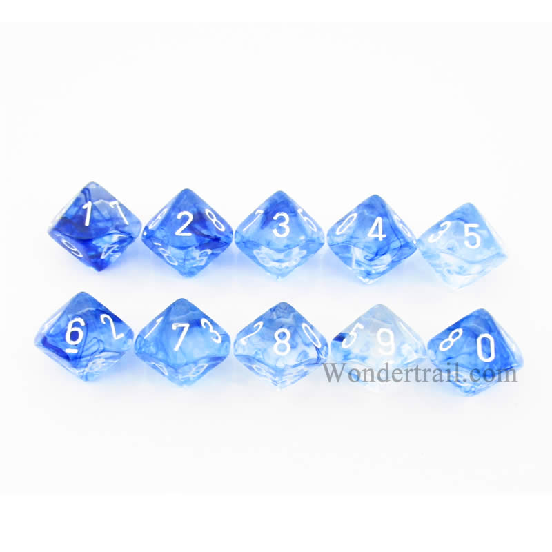 CHX27266 Dark Blue Nebula Dice White Numbers D10 16mm Pack of 10 (ONLINE ORDER ONLY)
