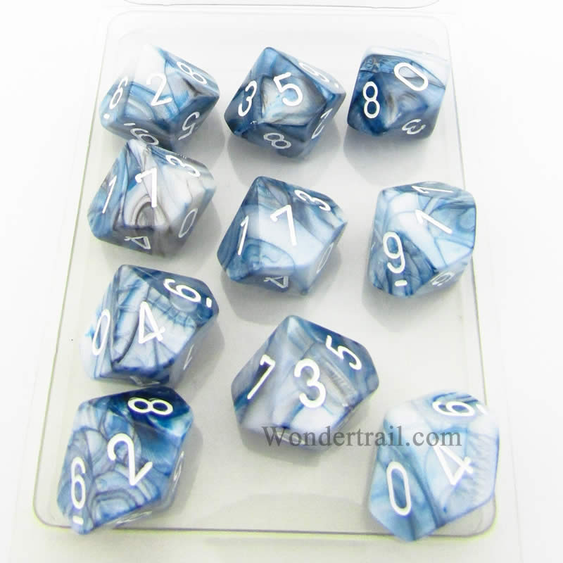 CHX27290 Slate Lustrous Dice White Numbers D10 16mm (5/8in) Pack of 10 (ONLINE ORDER ONLY)