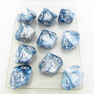 CHX27290 Slate Lustrous Dice White Numbers D10 16mm (5/8in) Pack of 10 (ONLINE ORDER ONLY)