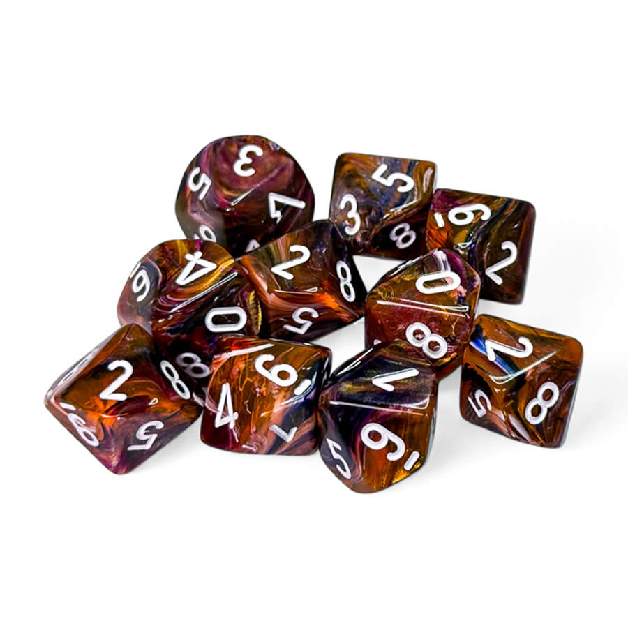CHX27343 Symphony Festive Dice with White Numbers D10 16mm (5/8in) Pack of 10 Dice (ONLINE ORDER ONLY)