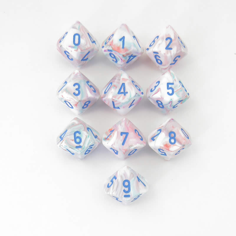 CHX27344 Pop Art Festive Dice Blue Numbers D10 16mm (5/8in) Pack of 10 (ONLINE ORDER ONLY)
