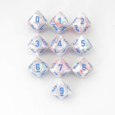 CHX27344 Pop Art Festive Dice Blue Numbers D10 16mm (5/8in) Pack of 10 (ONLINE ORDER ONLY)