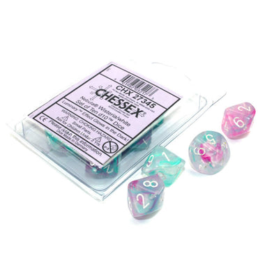 CHX27345 Wisteria Nebula Luminary Dice White Numbers D10 16mm Pack of 10 (ONLINE ORDER ONLY)