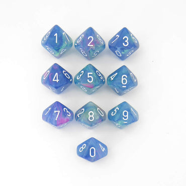 CHX27346 Waterlily Festive Dice White Numbers D10 16mm (5/8in) Pack of 10 (ONLINE ORDER ONLY)
