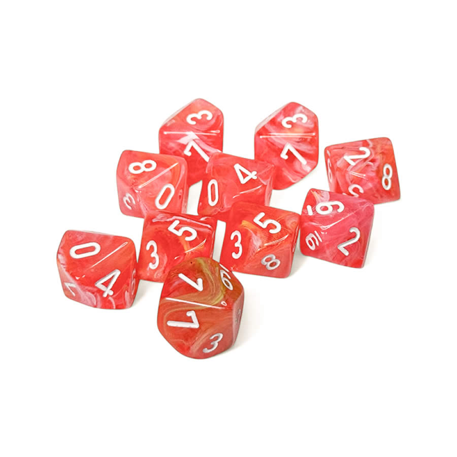 CHX27353 Dahlia Festive Luminary Dice with White Numbers D10 16mm (5/8in) Pack of 10 Dice (ONLINE ORDER ONLY)