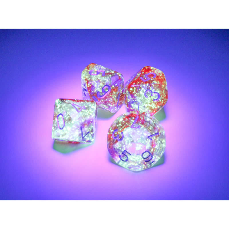 CHX27354 Red Nebula Luminary Dice Silver Numbers D10 16mm Pack of 10 (ONLINE ORDER ONLY)