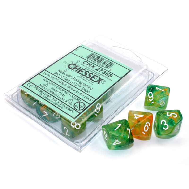 CHX27355 Spring Nebula Luminary Dice White Numbers D10 16mm Pack of 10 (ONLINE ORDER ONLY)