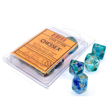 CHX27356 Oceanic Nebula Luminary Dice Gold Numbers D10 16mm Pack of 10 (ONLINE ORDER ONLY)