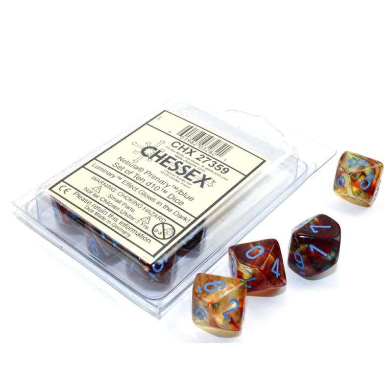 CHX27359 Primary Nebula Luminary Dice Blue Numbers D10 16mm Pack of 10 (ONLINE ORDER ONLY)