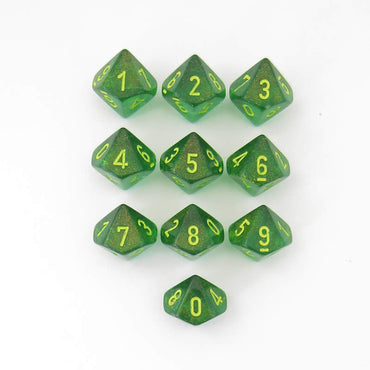 CHX27365 Maple Green Borealis Dice Yellow Numbers D10 16mm Pack of 10 (ONLINE ORDER ONLY)