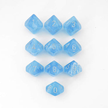 CHX27366 Sky Borealis Luminary Dice with Silver Numbers D10 16mm (5/8in) Pack of 10 (ONLINE ORDER ONLY)