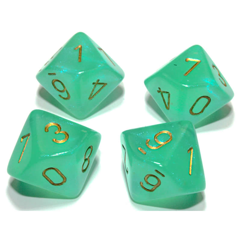 CHX27375 Light Green Borealis Dice Luminary with Gold Numbers D10 16mm (5/8in) Pack of 10 Chessex (ONLINE ORDER ONLY)